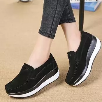 Обувь на платформе Creepers, женские туфли на плоской подошве, женские лоферы, весенне-осенняя повседневная замшевая кожаная обувь, женские мокасины без шнуровки, большие размеры 42 35