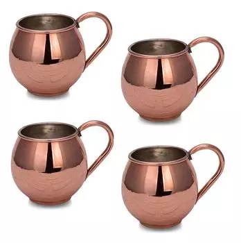 Обычная кружка Moscow Mule в форме бочки из чистой меди ручной работы 580 мл Набор из 4 терра