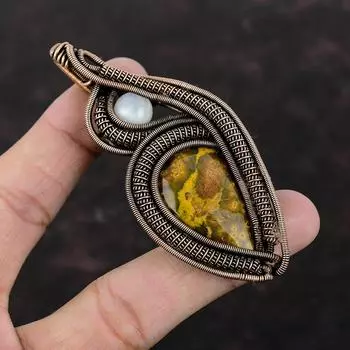 Ocean Jasper Pendant Rainbow Moonstone Pendant Copper Wire Wrapped Pendant Handmade Stylish Jewelry Gemstone Pendant For Gift Copper Jewelry