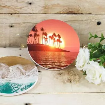 Ocean Sea Waves Beach Sunset Enamel Coasters Coffee Mug Place Mats with Cork Base Prevent Furniture From Dirty and Scratched