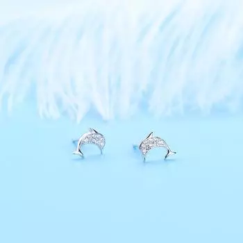 Серебряные серьги в стиле океана. Женские серьги. Корейские длинные именные серьги в форме дельфина.