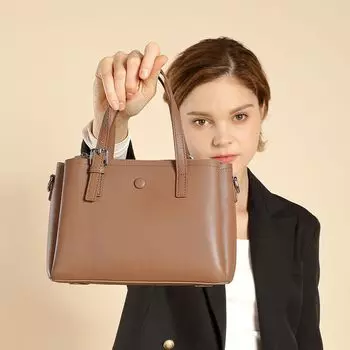 Ocean Top Leather Tote Bag Commuter Multi-layer Functional Leather Shoulder Crossbody Bag for Women чёрный