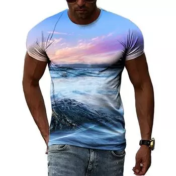 Ocean Wave Pattern T-Shirts Summer Fashion Beach Short Sleeve 3d Printed Top Loose Casual Round neck Holidaywear Mens Tees 6XL