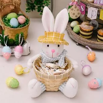 Очаровательная плюшевая игрушка пасхальный кролик, корзина для хранения разноцветных яиц, для праздничных украшений Easter Bunny Basket Male