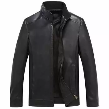Очень большая и толстая кожаная куртка для мужчин, классическая модель, воротник-стойка для людей среднего и пожилого возраста, натуральная кожаная куртка S