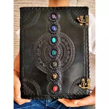 ОЧЕНЬ БОЛЬШОЙ большой блокнот Book Journal из натуральной кожи с тиснением семи камней 10 x 13 in чёрный