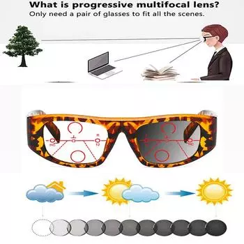 Очки для чтения Leopard Rectangular Eye Protector с широкими заушниками TR Full-Observe, фотохромные, прогрессивные, мультифокальные, с увеличением от +0,75 до +4 +0.75 коричневый