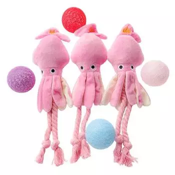 Octopus Shaped Pet Dog Plush Toys for Small Large Dogs Cats Squeaky Toy with Rope Interactive Plaything Puppy Training Chew Toys оранжевый