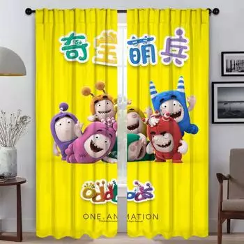 Oddbods Window Curtain for Room 2 Panel Halloween Decoration Partition Kitchen Curtains Tulle for Bedroom Shades Living Blackout W50xH70cmx2pcs-CL