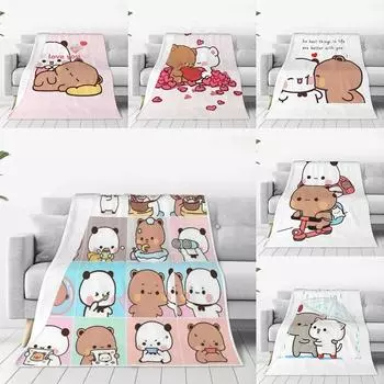 Одеяла для пар с пандой и медведем Bubu и Dudu, мягкое теплое фланелевое одеяло, плюшевое одеяло для кровати, гостиной, пикника, путешествия, домашнего дивана 75x100cm 30x40in
