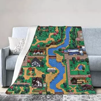 Одеяла с картой города Stardew Valley, мягкое теплое фланелевое одеяло, постельное белье для кровати, гостиной, пикника, путешествия, домашний диван 75x100cm 30x40in
