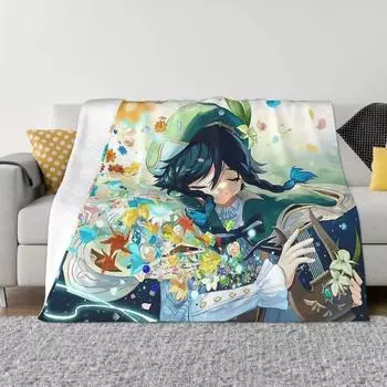 Одеяла Venti Harp Genshin Impact, флисовые всесезонные игровые многофункциональные мягкие пледы для постельных принадлежностей, дорожное покрывало 75x100cm 30x40in
