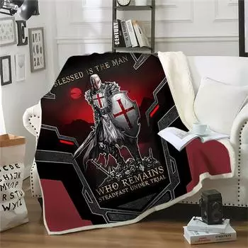 Одеяло HX Knights Templar, которое остается стойким под испытанием, одеяло с 3D принтом для кроватей, двухслойное плюшевое одеяло 75x100cm