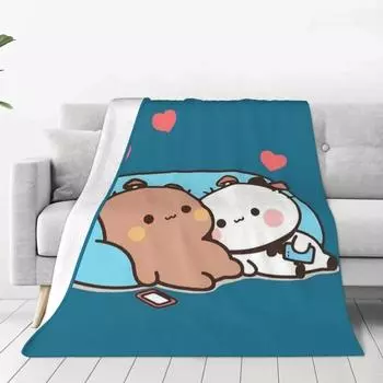 Одеяло с медведем и пандой Bubu Dudu, милое фланелевое одеяло с воздушным шаром из мультфильма, украшение для дивана для спальни, мягкое теплое покрывало 75x100cm 30x40in