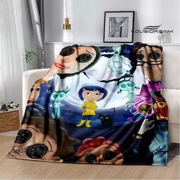 Одеяло с принтом в виде 3D C-Coraline из мультфильма Фланель Теплые одеяла Мягкие и удобные одеяла Постельное белье Подарок на день рождения Домашний текстиль 80x100cm