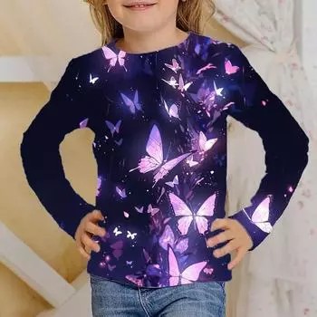 Одежда для девочек от 4 до 12 лет Футболки с длинным рукавом Butterfly Glows Black Детская мода Осенние топы для детей Футболки 170