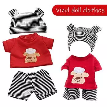 Одежда для куклы 30 см Baby Doll полосатые штаны шляпа комплект N7F7 Red-1set