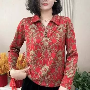 Одежда для мам среднего возраста, модная осенняя свободная рубашка с лацканами, цветная нижняя рубашка, весна и осень, новый длинный свободный и тонкий топ для женщин XL чёрный