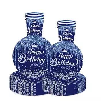 Одноразовая посуда Diamond Blue Birthday Crown Happy Birthday Тарелка Салфетка для взрослых 30th 40th 50th Happy Birthday Party Decor