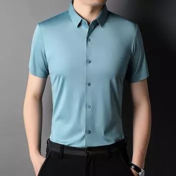Однотонная рубашка Ice Silk No-iron с короткими рукавами, мужская бесшовная дышащая быстросохнущая рубашка, мужская эластичная деловая мужская одежда с короткими рукавами M