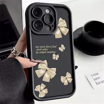 Однотонный мягкий чехол из ТПУ с бантом для iPhone 16 Pro Max 15 Pro 14 13 12 11 XR XS 8 7, защитный матовый противоударный чехол для телефона iPhone 16 чёрный