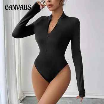 Однотонный трендовый тонкий сексуальный боди Pull Beam Simple Premium с длинным рукавом женский боди S чёрный