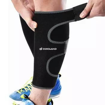Odoland of Calf Support Shin Stairway Velcro Shin Sweat Quick Heat For Athletic General Includes Both Black [Pack 2] Supporter, Compression, Type, чёрный