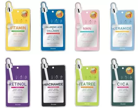 of PICOMONTE Face Mask Serum Sheet Mask 8 types 1 each types of hyaluronic acid types of Korean cosmetics trial [Set 8] Dcure+ (vitamin/8 +