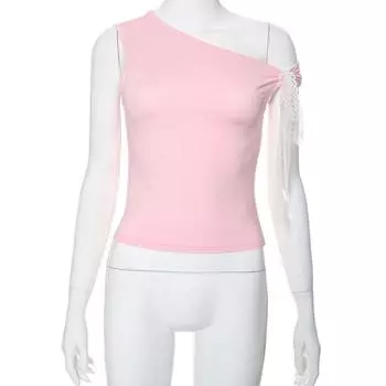 Off Shoulder Balletcore Ribbon Bow Vest Slim Fit Women s Irregular T Shirt Summer S