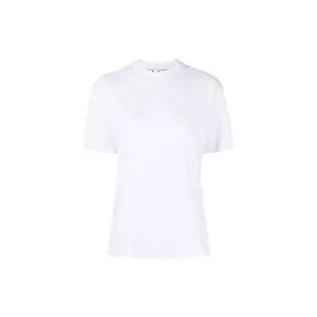 Off-White FW22 Футболка с круглым вырезом и коротким рукавом из твила с принтом и логотипом, белая, стандартного кроя, для женщин, OWAA049C99JER0010101 L