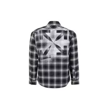 Off-White Stencil Фланелевая рубашка в клетку Черные мужские топы OMGA133E20FAB0011010