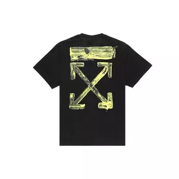 Off-White Свободная футболка с короткими рукавами и брызгами краски Arrow Мужские топы Желтый Черный OMAA038F191850101060 S