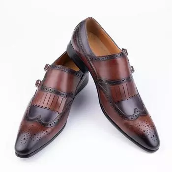 Office Casual Shoes for Men Brogues Zapatos De Vestir Hombre Monk Strap Footwear Casual Style Formal Shoe Comfortable Loafers 39 коричневый