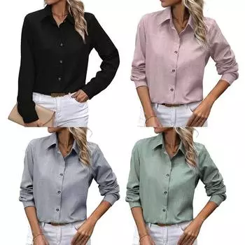 Office Lady Business Shirt Solid Color Lapel Button Shirt Cardigan Coat S