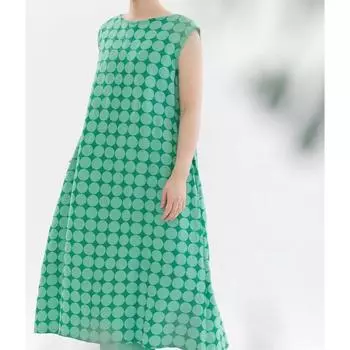 Official Website Dotted Prints Suspender Skirt for Women 2025 Summer New round Neck High Waist Sleeveless Mid Length Long Length Thin Dress Green All yards