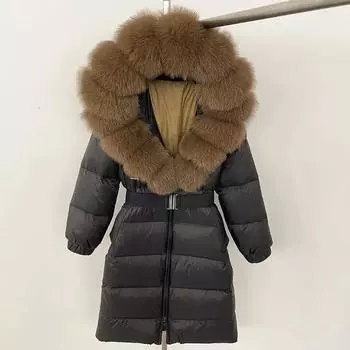 OFTBUY Зимняя мода 90% пуховик сшитый съемный большой воротник из лисьего меха пуховик женская свободная повседневная одежда S серый белый