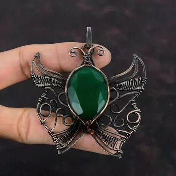 Ограненный замбийский изумрудный кулон, медная проволока, кулон, ювелирные изделия ручной работы, кулон в виде бабочки, кулон с драгоценным камнем, медные ювелирные изделия, подарки для нее