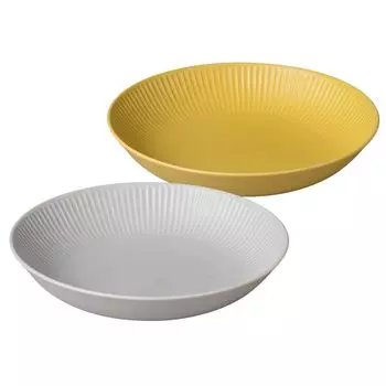 Ogura Pottery Vessel Curry Plate Pasta Plate Lightweight Microwave and Dishwasher Safe Mino Ware Made in Japan Set of 2 22.9cm (Gray + Mustard)