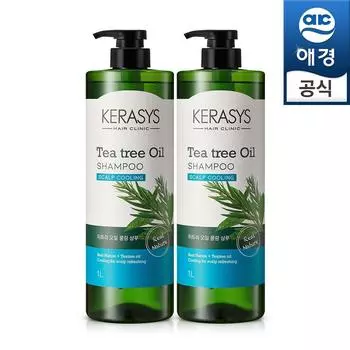 Охлаждающий шампунь против перхоти Kerasys Real Nature Tea Tree Oil 1 л, 2 шт.