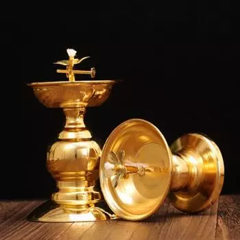Oil Dish Foot Lamp Anti-slip Alloy Oil Lamp Adjustable High-legged Butter Lamp Holder Exquisite Oil Dish Ornaments Buddha Hall