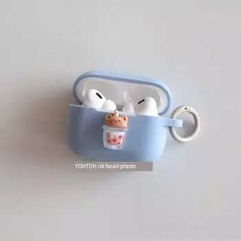 Oil Head Ou Apple Earphone Box Drop-Resistant One-Piece Protective Case Apple AirPods3 Denim Blue + Circle Hanging Buckle
