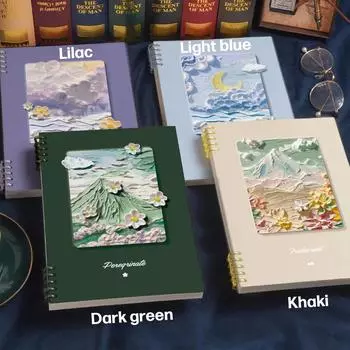 Oil Paint Cover Notebooks Replaceable Refill Loose Leaf Line Notebook A5 80 Sheets Binder Office School Supplies Stationery A5 небесно-голубой