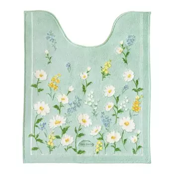 OKA Fleur Blanc Toilet Long 75cm x Green Floral Mat, Size, Approx. 63cm, (Washable, Long, Pattern, Feminine)