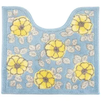 OKA Floria Toilet Mat 55cm x 60cm Blue in Wilton floral odor Approx. (Made Japan, weave, pattern, Scandinavian, anti-slip, washable, antibacterial,