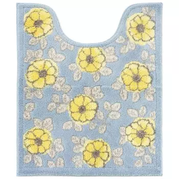 OKA Floria Toilet Mat Long 75cm x 63cm Blue in Wilton floral odor water absorption Approx. (Made Japan, weave, pattern, Scandinavian, anti-slip