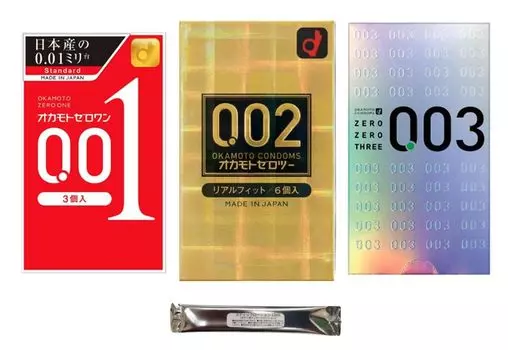 Okamoto 001 002 Real Fit 003 Zero Zero Three Okamoto Презервативы Контрацептивы Набор из 3 коробок с 1 стиком лосьона (3 куска) (6 шт.) (12 шт.) 0,01 0,02