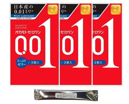 Okamoto Zero One 001 Plenty of Jelly 3 шт. Презервативы Okamoto Contraceptive Skin Condom Ultra Thin 3 коробки В комплект входит лосьон-стик 0,01 мм