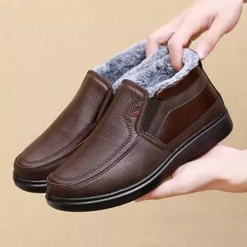 Old Beijing Winter New Casual Warm Middle aged Cotton Boots Anti slip Waterproof Dad Shoes with Thick Velvet Cotton Shoes 39