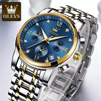 OLEVS 2858 с подарочной коробкой Многофункциональные кварцевые часы Деловые водонепроницаемые мужские часы Мужские часы аэро