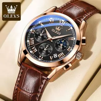 OLEVS 2871 с подарочной коробкой мужские многофункциональные спортивные часы с хронографом водонепроницаемые светящиеся кварцевые часы коричневый
